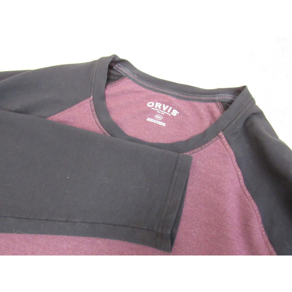Orvis Mens XXL Raglan‎ Long Sleeve Shirt Burgundy Black Crew Neck Pullover